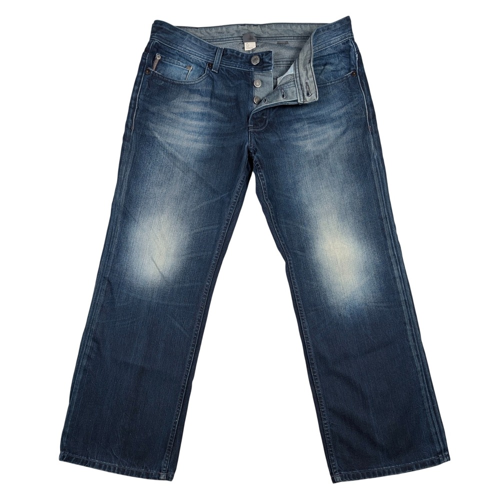 Vtg Armani‎ Exchange Jeans Mens 36x30 Relaxed Straight Button Fly Distressed USA